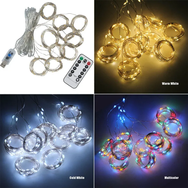 USB Powered Christmas Curtain String Lights with Remote Control LED Hanging Lighting Decor Wedding Bedroom Holiday Indoor Party