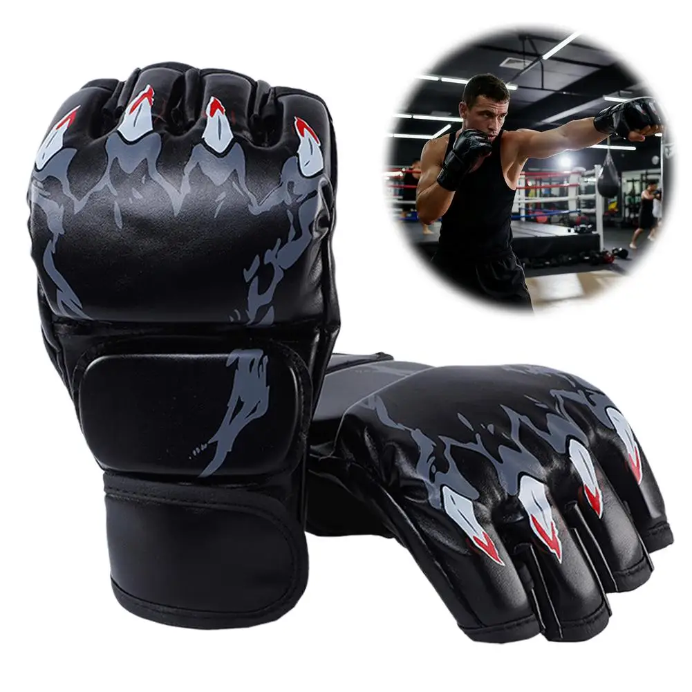 Kick Boxing Gloves MMA Gloves Muay Thai Training Boxer Fight Equipment Half Mitts PU Leather Black Boxing Equipmen