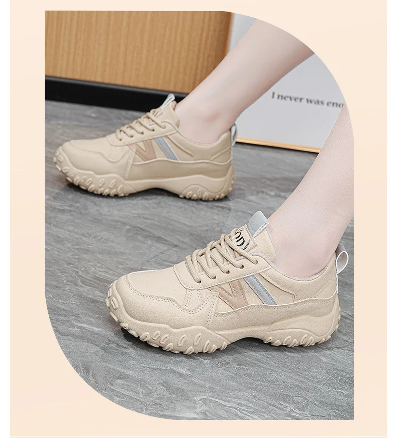 2026 Herbst Neue Damen Atmungsaktive Plateau-Freizeitschuhe, Koreanische Vielseitige Gestreifte Schnürschuhe mit Chunky-Sohle – Detail 20