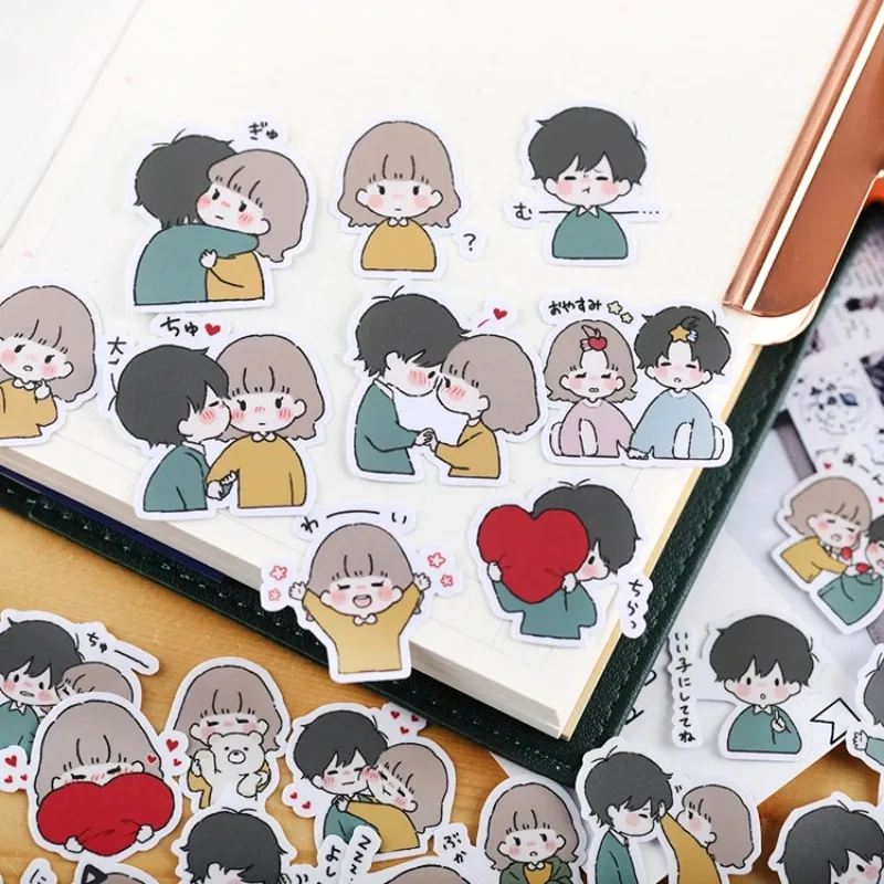 

40pcs Handbook Cute Character Sticker Handbook Diy Photo Album Waterproof Translucent Decorative Stickers Sweet Couple