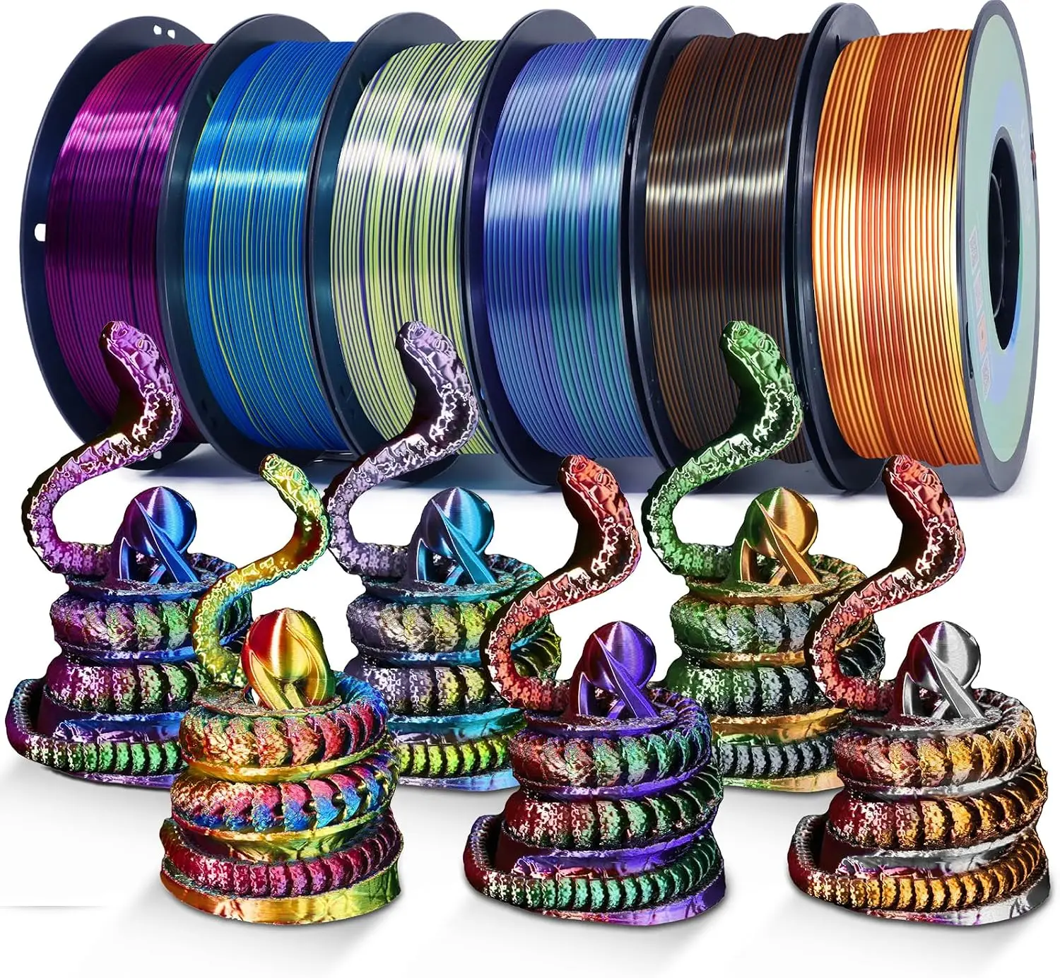 Vibrant Silk Rainbow PLA Filament for 3D Printing