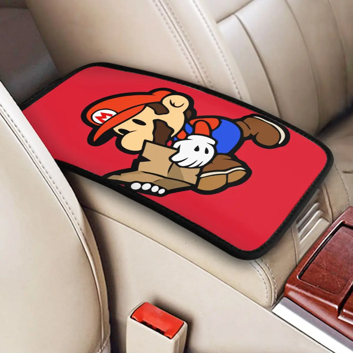 Leather Center Console Cover Pad Universal Paper Marios Car Armrest Cover Mat Storage Box Cover