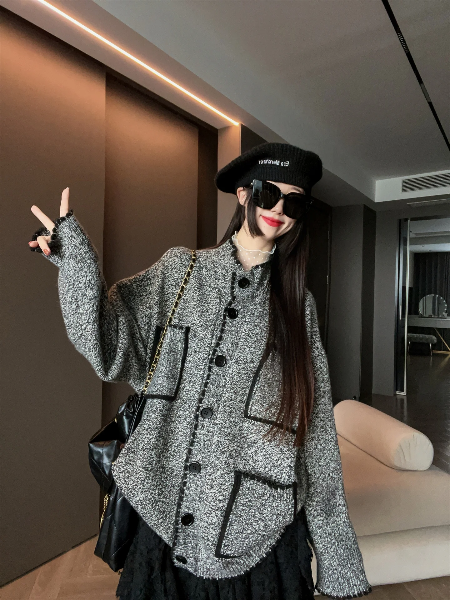

Faionable Loose Women's Sweater Coat Autumn Winter 2025 New Sle Lazy Relaxing Knitwear Top Trendy Long Sve round Ne