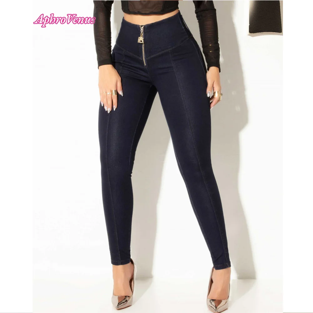 2024 New zipper Woman's Dark Blue Color Jeans High Waist Trousers Slim Stretch Denim Pencil Pants Butt Lift Vintage Skinny Jeans