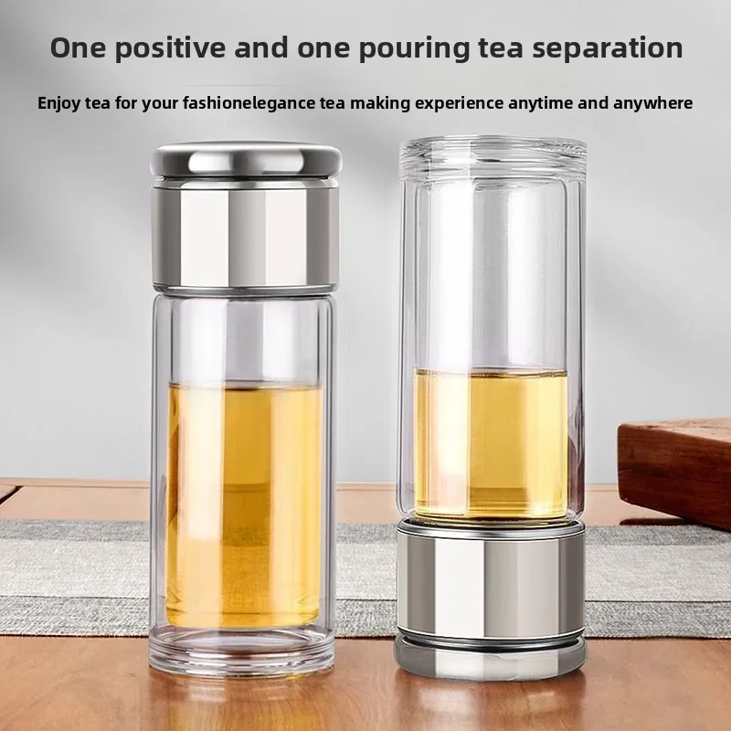 جديد زجاجة ماء الشاي عالية البورسليكات الزجاج طبقة مزدوجة الشاي كوب ماء Infuser بهلوان درينكوير زجاجة ماء مع فلتر الشاي