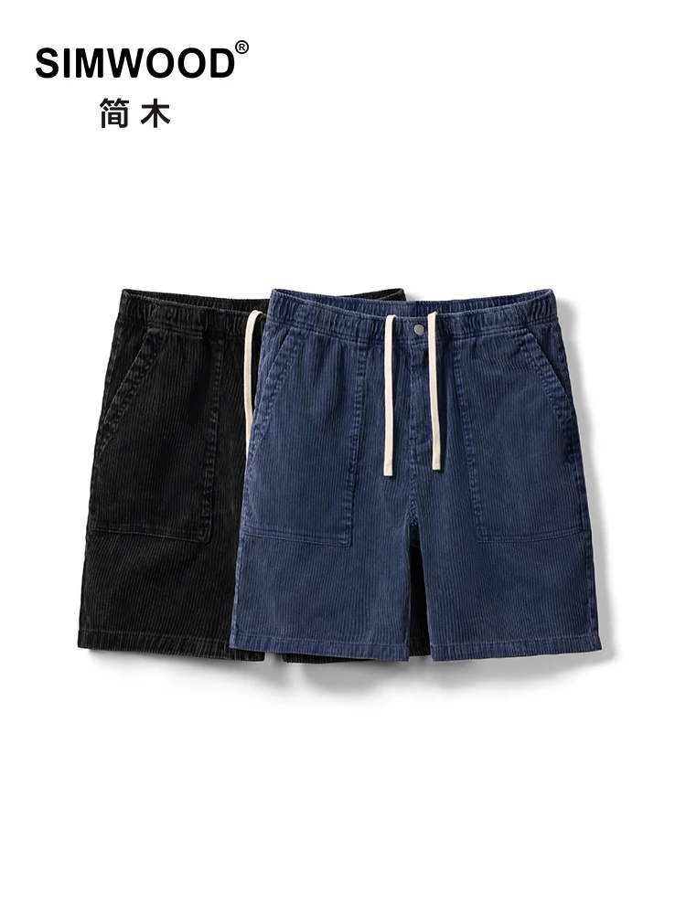 SIMWOOD-pantalones cortos de pana para hombre, Shorts informales con cordón, talla grande, ropa de marca, 310gsm, novedad de verano, 2024