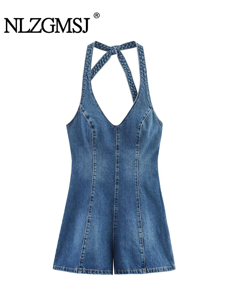 

2025 Short Jumpsuit Woman Halter Casual Denim Waist for Women Casual Streetwear Women's Playsuit Tops