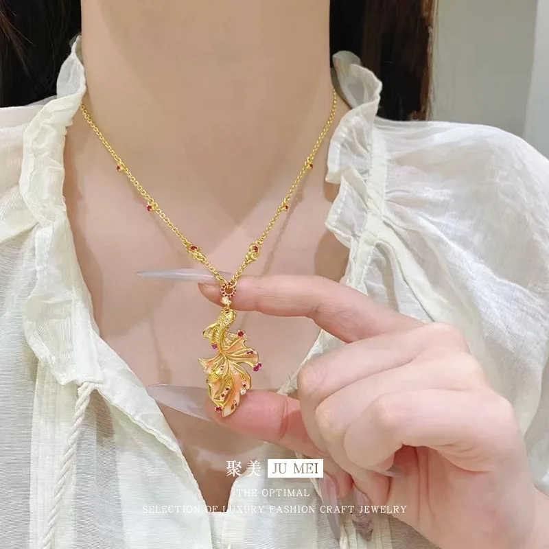 

Gold Shop Same Style 9999 24K Real Gold Women's Gold Necklace Jinxiu Goldfish Clavicle Necklace Fashion Gift Beautiful Jewelry