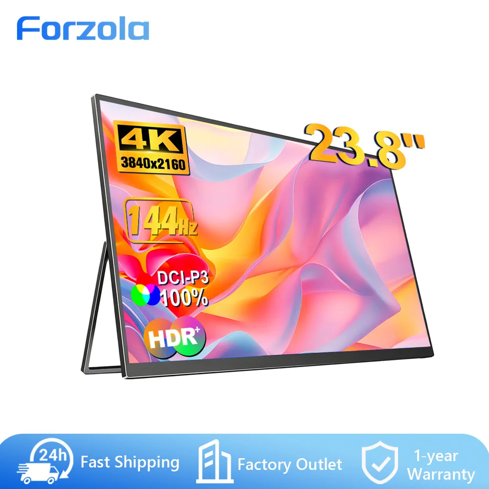 FORZOLA 23.8" 2.5K 4K Portable Monitor 144Hz Gaming Monitor Type-C HDMI External Display with Stand For PC Laptop Mac Phone PS 5