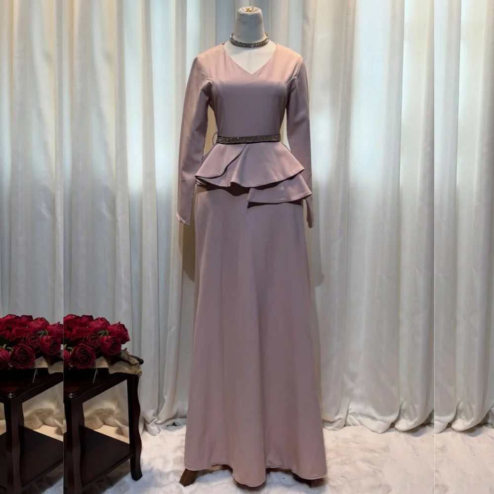 

Customized Classic Exquisite Jersey Sequined Sash A-line V-neck Long Dresses Bespoke Occasion Matching Retro