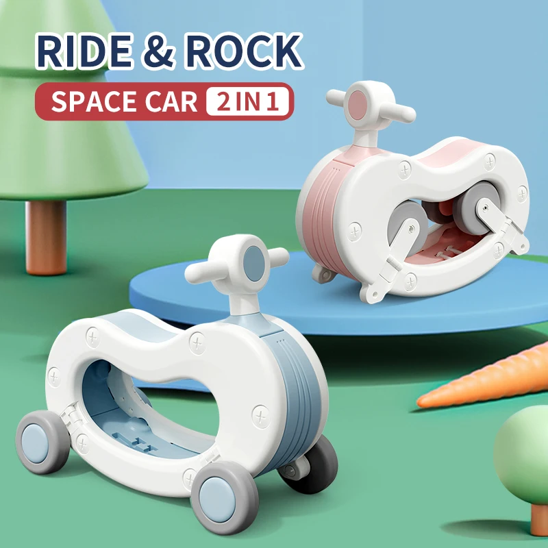 

Children's Two-In-One Ride On Car Sliding Rocking Horse 4Wheels Scooter Scooter Baby Walker Trojan Toy Car Toddler Toy Gift
