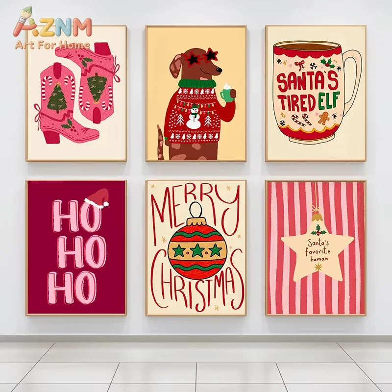 Fun Christmas Calendar Festival Theme Poster Printing Modern Fashion Winter Canvas Painting Home Living Room Party Decor