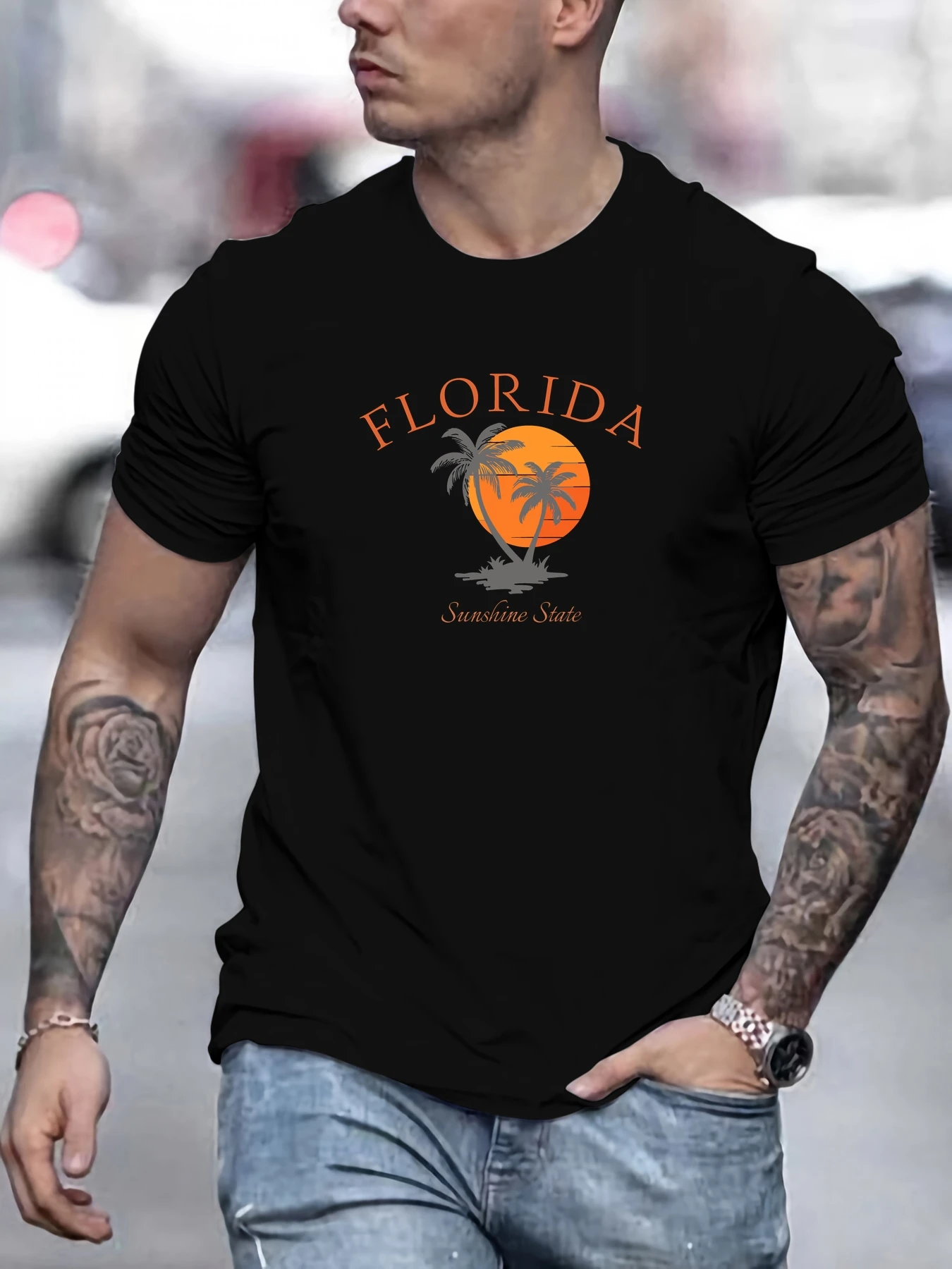 

Men's Florida Pattern Summer Casual Crew Neck Short T-Shirt