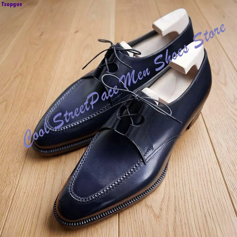 Men's Black Full Stitch Oxford Shoes Polished Leather Lace Up Pointed Toe Handmade Formal Wedding Business Office Dress Footwear