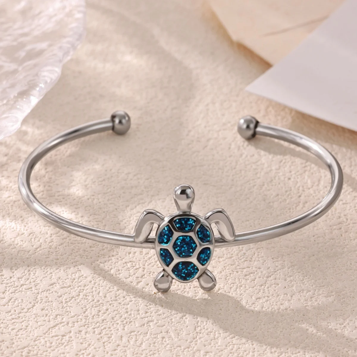 Turtle Bangles For Women Silver Color Stainless Steel Sea Turtle Bangle Bracelet Symbolized Longevity Aesthetic Jewelry Gift