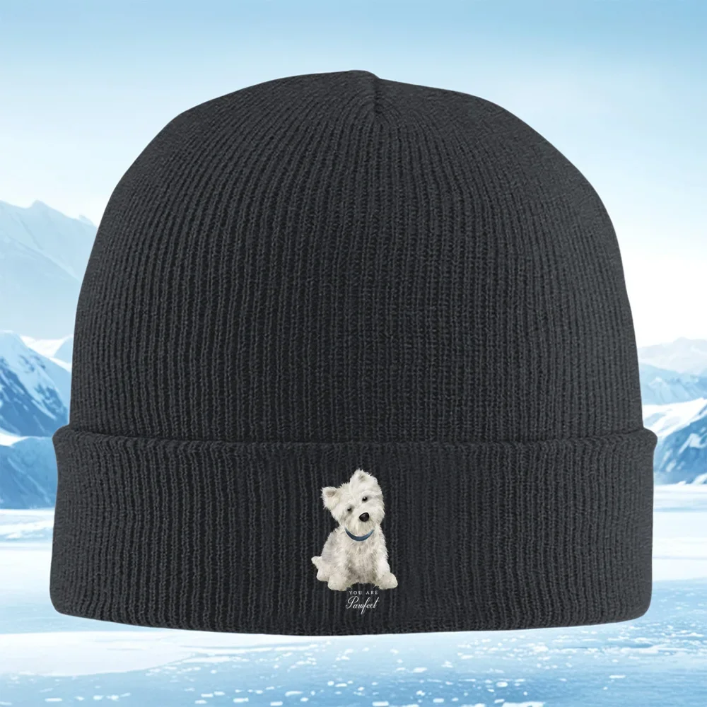 2026 Cute dog wearing blue collar. Men Women Unisex Knitted Hat Beanie Pullover Cap Winter Thermal Warm Christmas Outdoor Cyclin