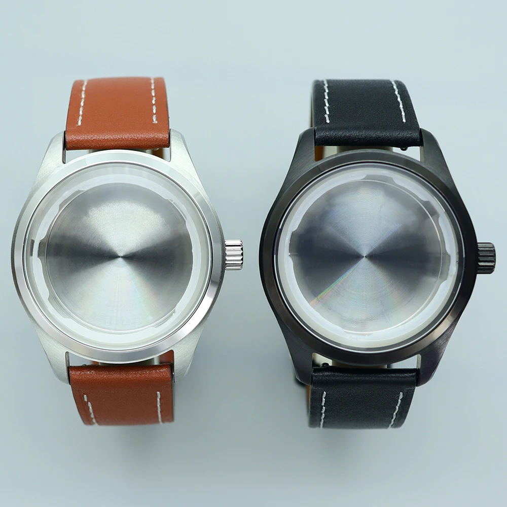 Nh35 40mm masculino 316l aço inoxidável casos de relógio pulseira de relógio de couro para nh35 nh36/34 movimento 33.6-34.3mm dial modificado aviador