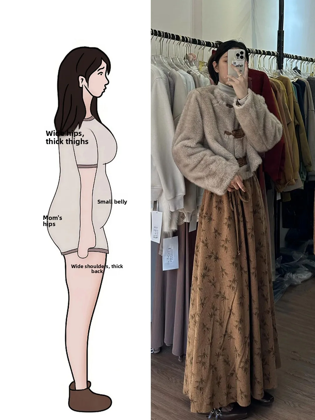 

Winter Faion plus Size Women's Plu Jaet Floral Skirt Set Korean Sle High Beau Retro Ensemble Button round Ne Long...