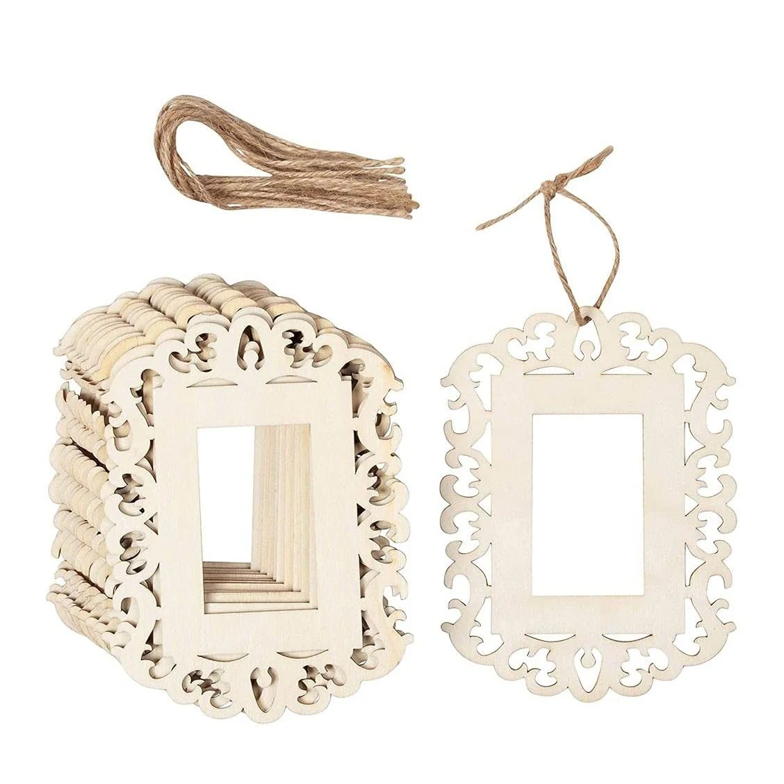 ABBQ SALE 18 PCS Unfinished Blank Wooden Mini Picture Frames with Lanyard for Kids DIY Painting Display Photo Hanging Decoration