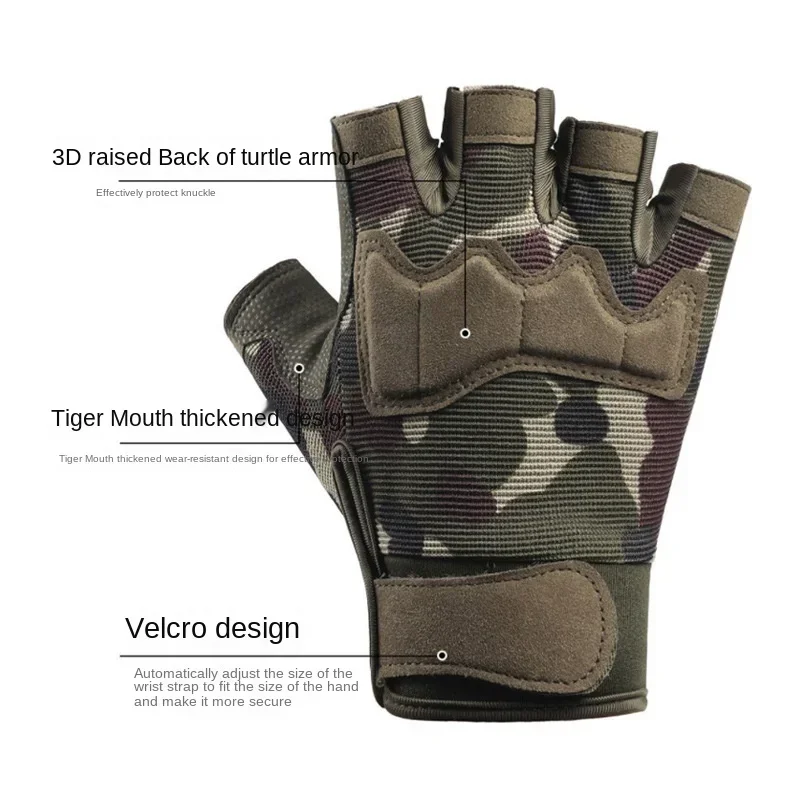 Tactical Half Finger Gloves Men's Camouflage Special Forces Real CS Short Finger Outdoor Sports Motorcycle Riding Mountaineering