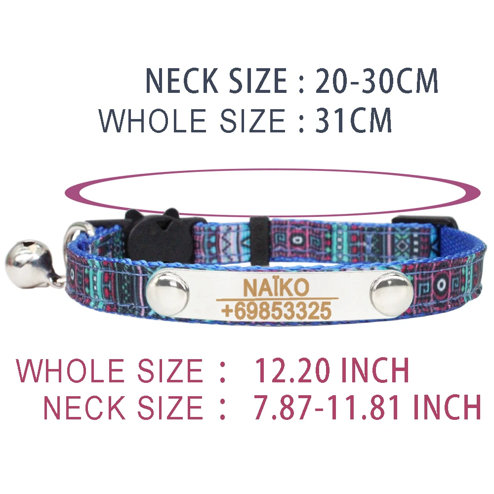 Personalized Bell Cat Collar Adjustable Breakaway Buckle Small Dog Collar Pet Supplies Nameplate Kitten Collar Accessory