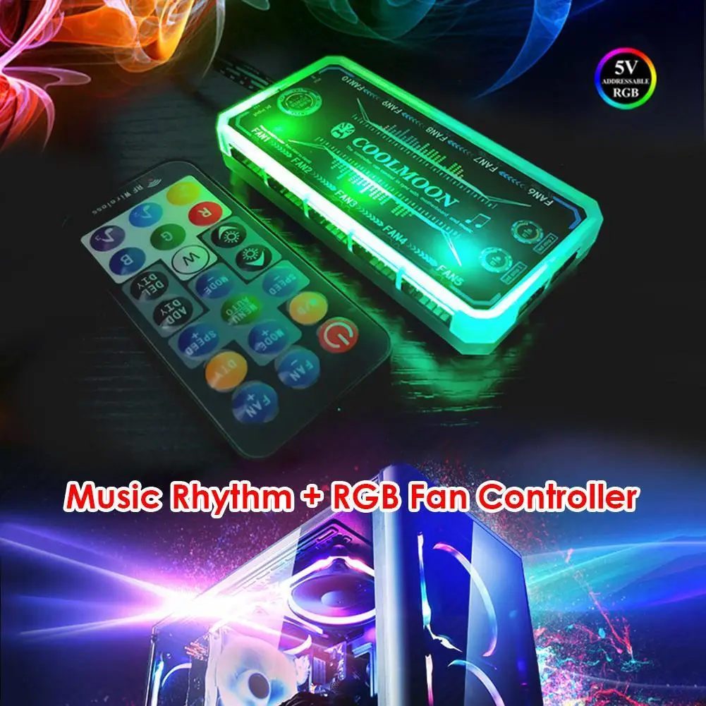 

RGB Fan Controller 12cm Remote Control Computer Case 12V PC Cooling Chassis Silent Fan Hub for Connecting/Sync to Motherboard