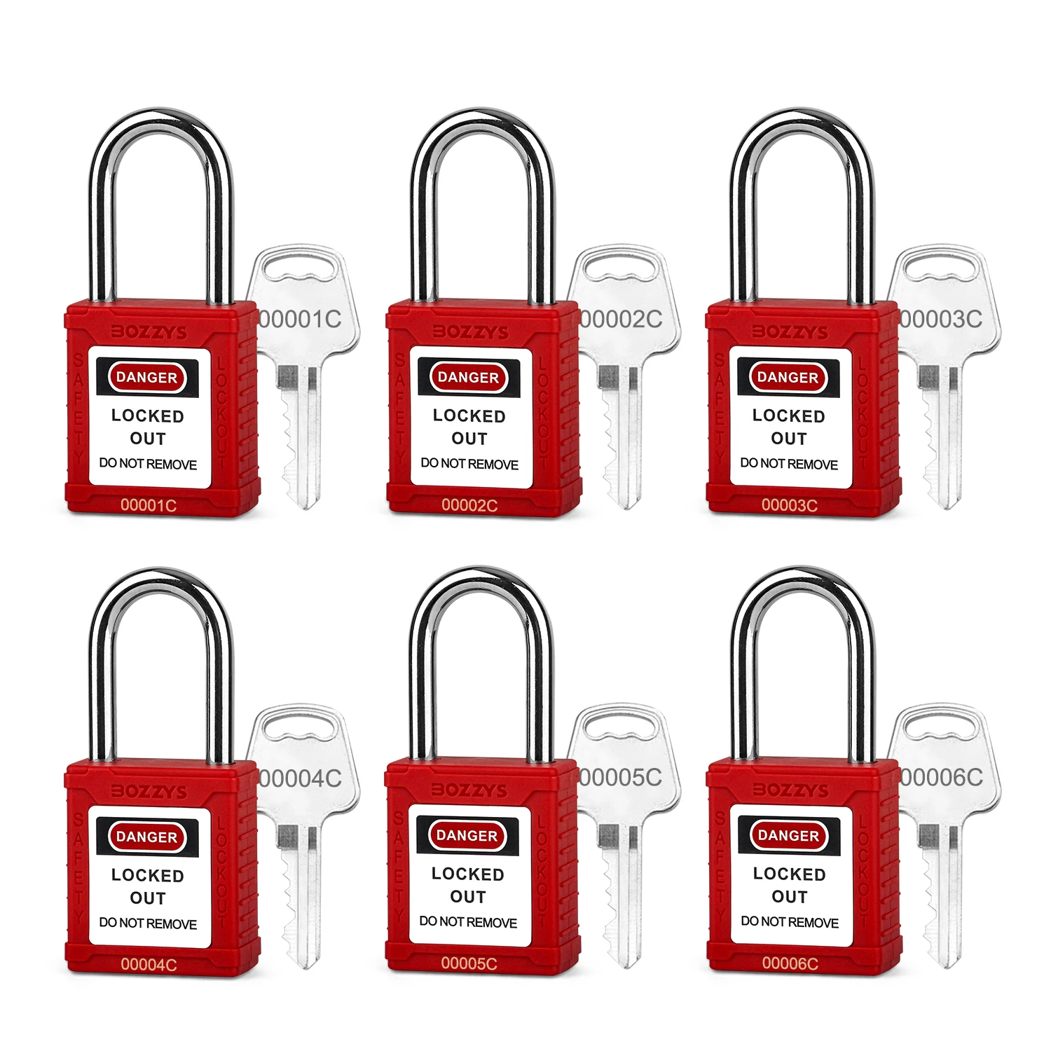 

6PCS Loto Safety Padlock Set with Different Keys,1 Key per Lock,Copper Cylinder,for Lockout Tagout(BD-GT01KD-6PCS))