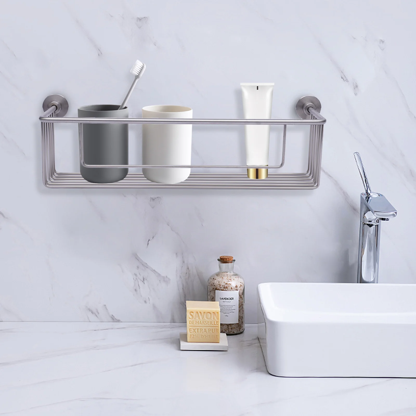 Stainless Steel Bathroom Shelf Wall-mounted Storage Rack Single Layer Basket