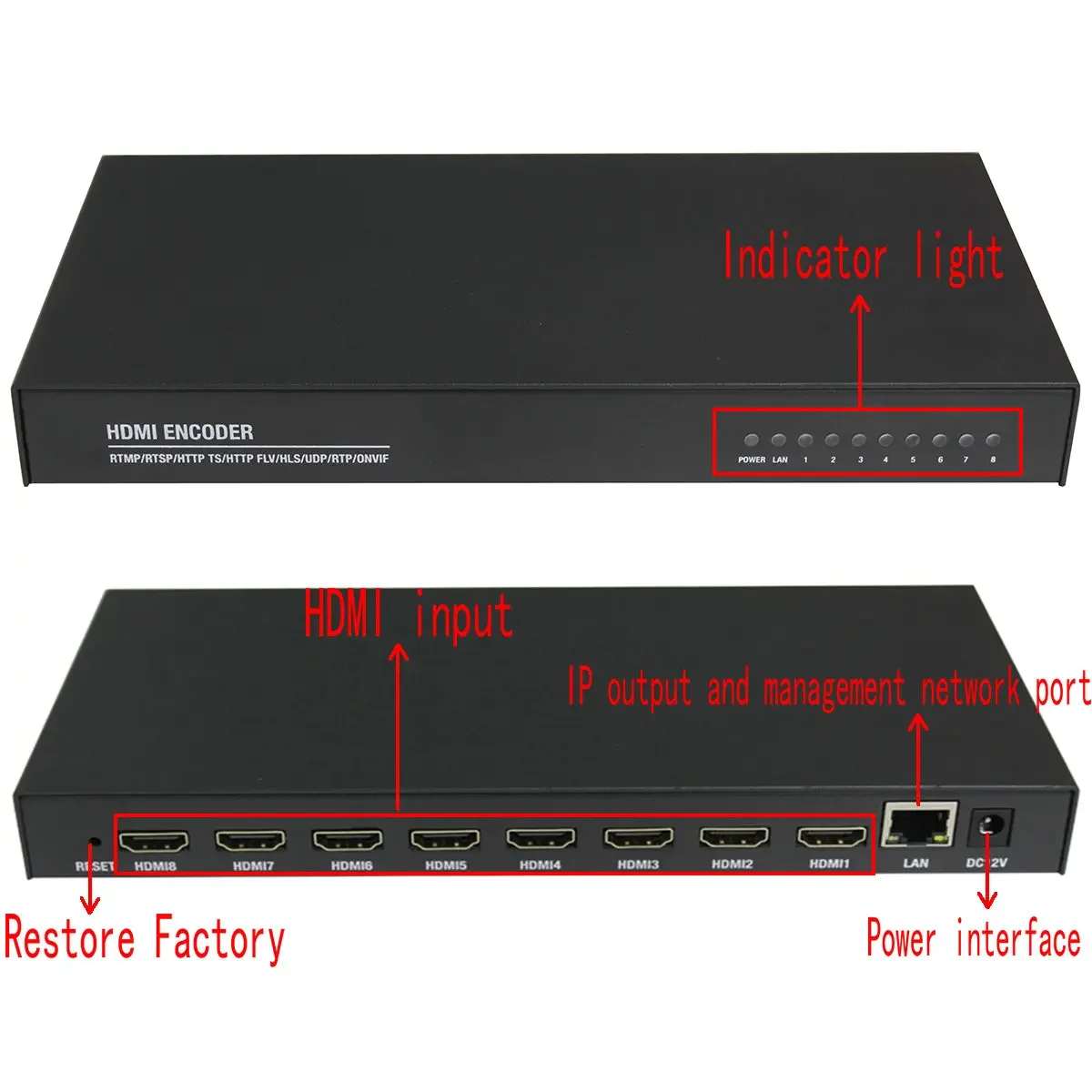 Impression HD HDMI vers IP, 8 canaux, http, rtAJ/ udp, rtsp, hls, impression réseau H264, impression en direct, 1920x1080P