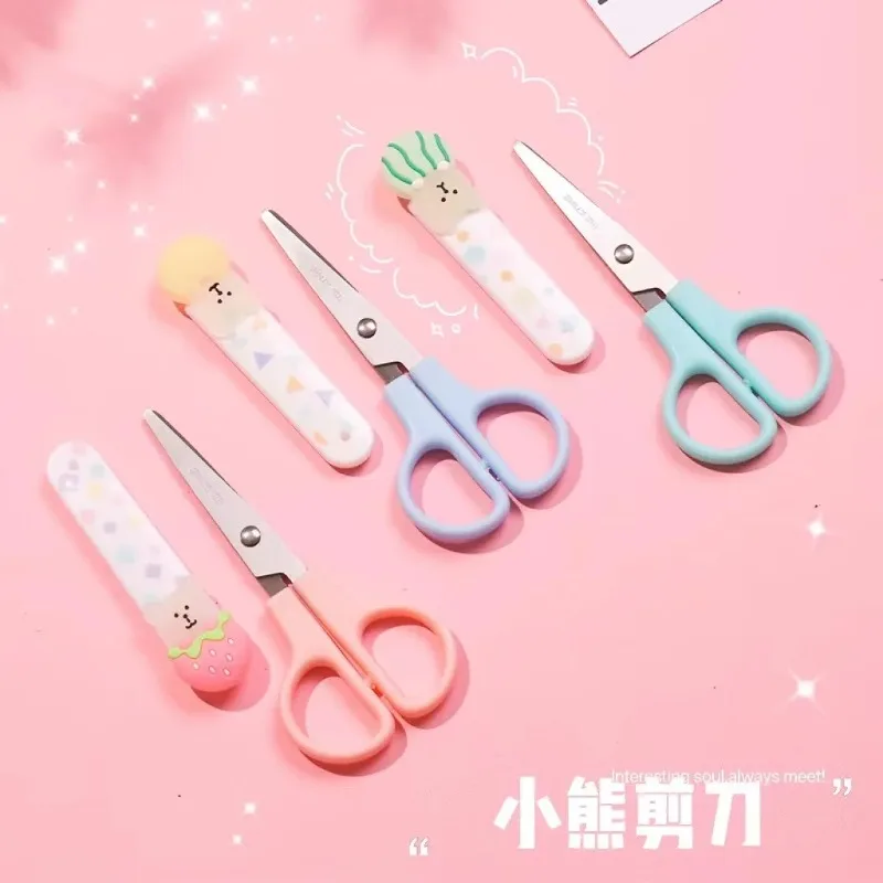 Cute Student Safety Paper-Cut Art Scissors with Protective Cover Cap School Supply Kids Stationery gift