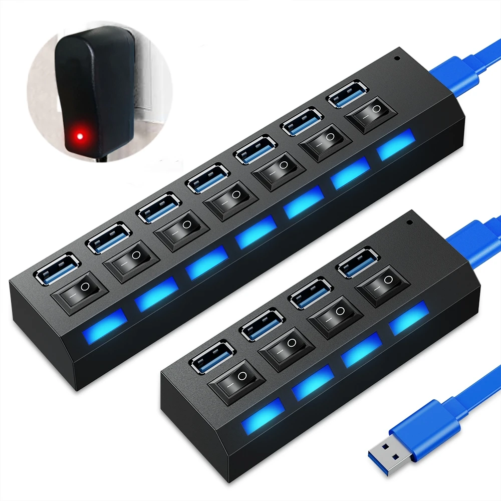 Multi USB HUB 3 0 High Speed 3.0 Usb Splitter 4 7 Ports USB 3 Hab With Power Adapter Multiple Expander 3.0 2.0 Hub For PC Laptop