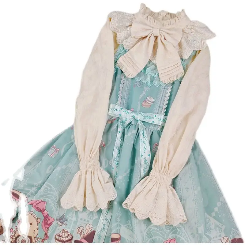 اليابانية Kawaii لوليتا القوس قميص المرأة Y2k خمر JK الكشكشة المرأة البلوزات 2025 موضة فضفاضة جديدة Blusas De Mujer #5