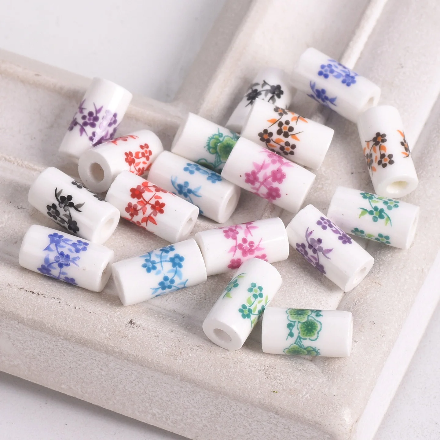 20pcs 11x6mm Cylinder Shape Flower Patterns Ceramic Porcelain Loose Crafts Beads Lot for Jewelry Making DIY Findings view 2