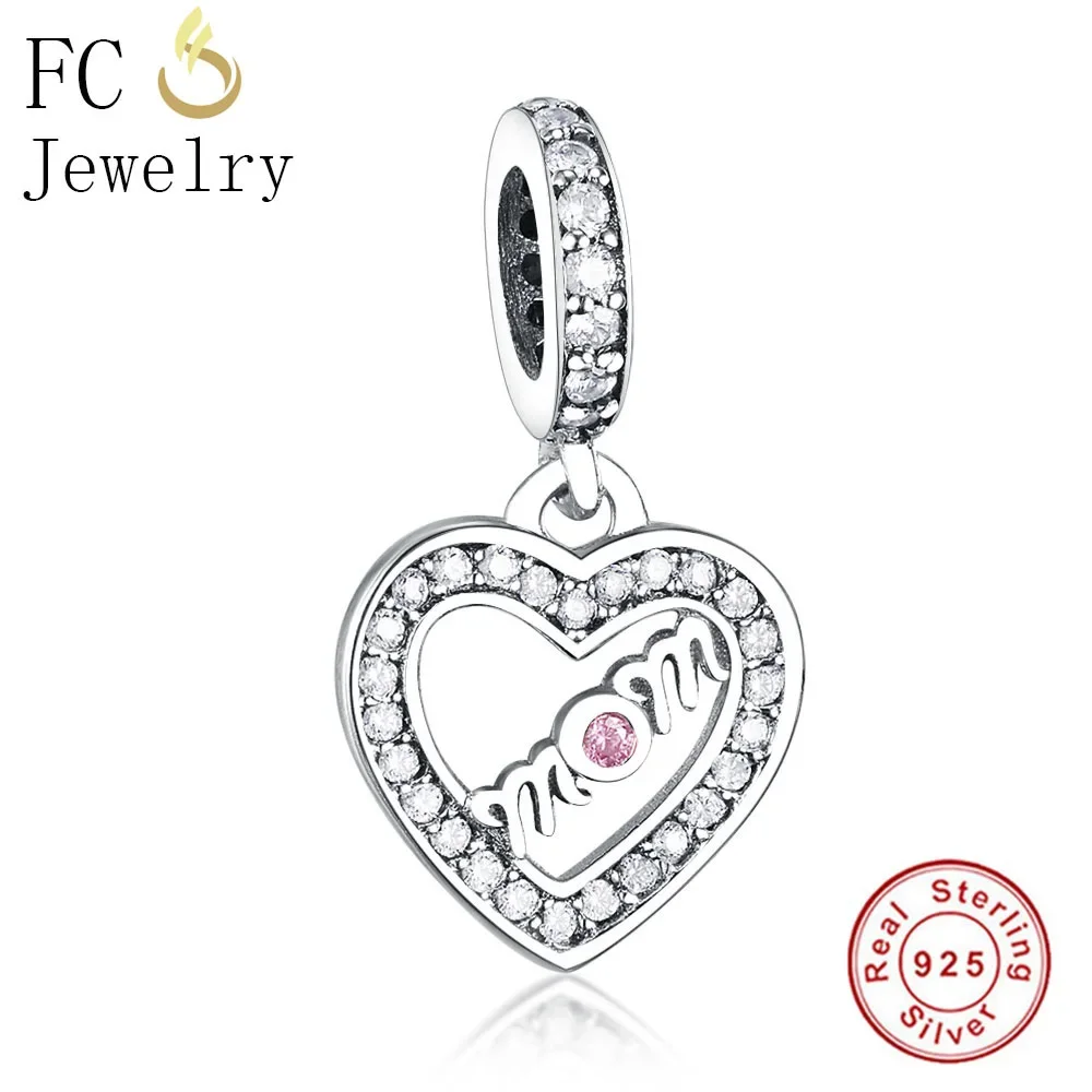 

FC Jewelry Fit Original BrandCharms Bracelets 925 Sterling Silver Pink CZ Crystal Love Heart Beads Pendant Making Mom Berloque