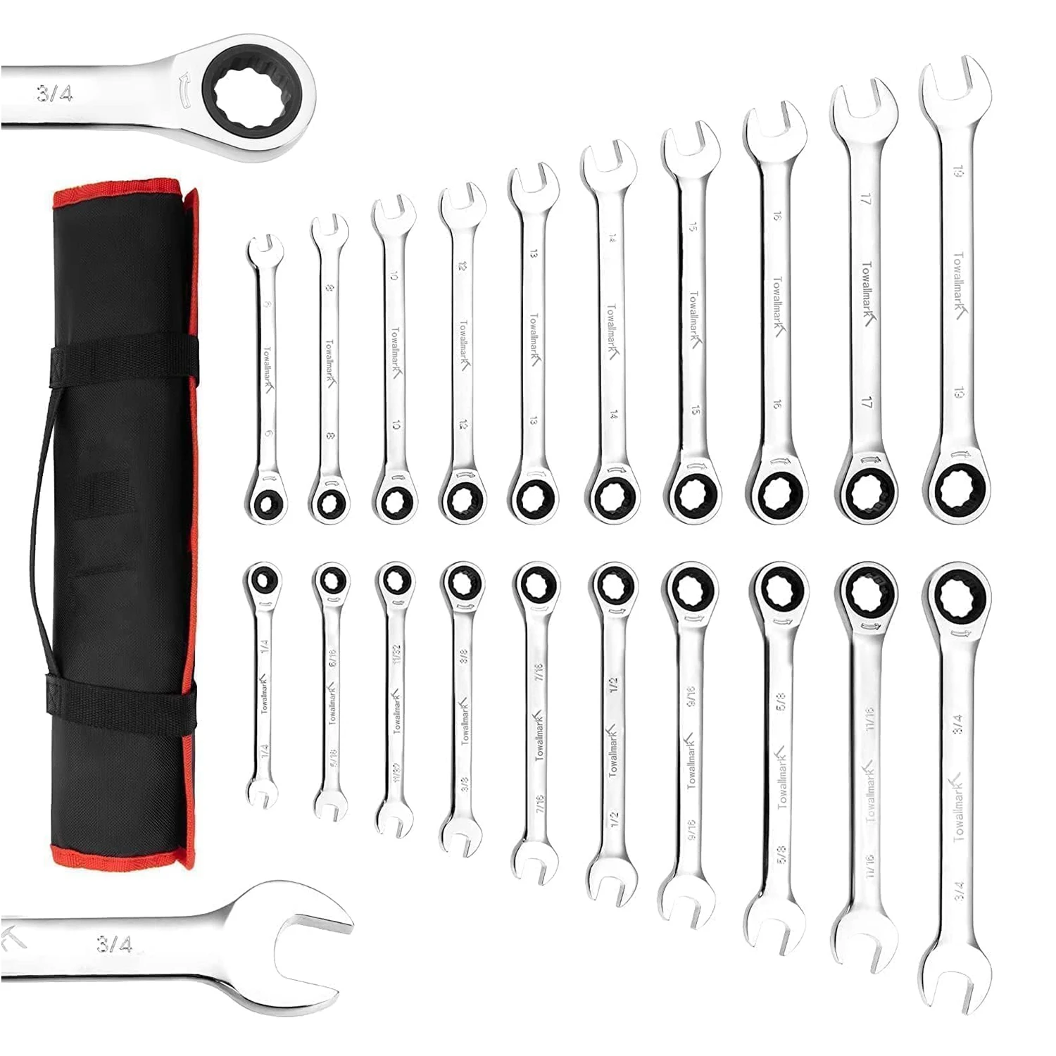 

Набор гаечных ключей с храповым механизмом, 20 предметов, набор комбинированных гаечных ключей SAE/метрических с ключом с храповым механизмом 72 зубца, сталь Cr-V с сумкой для инструментов