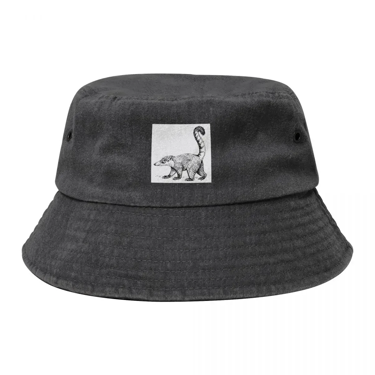 Coati in black and white background Bucket Hat funny hat Kids Hat New Rave Girl'S Hats Men's