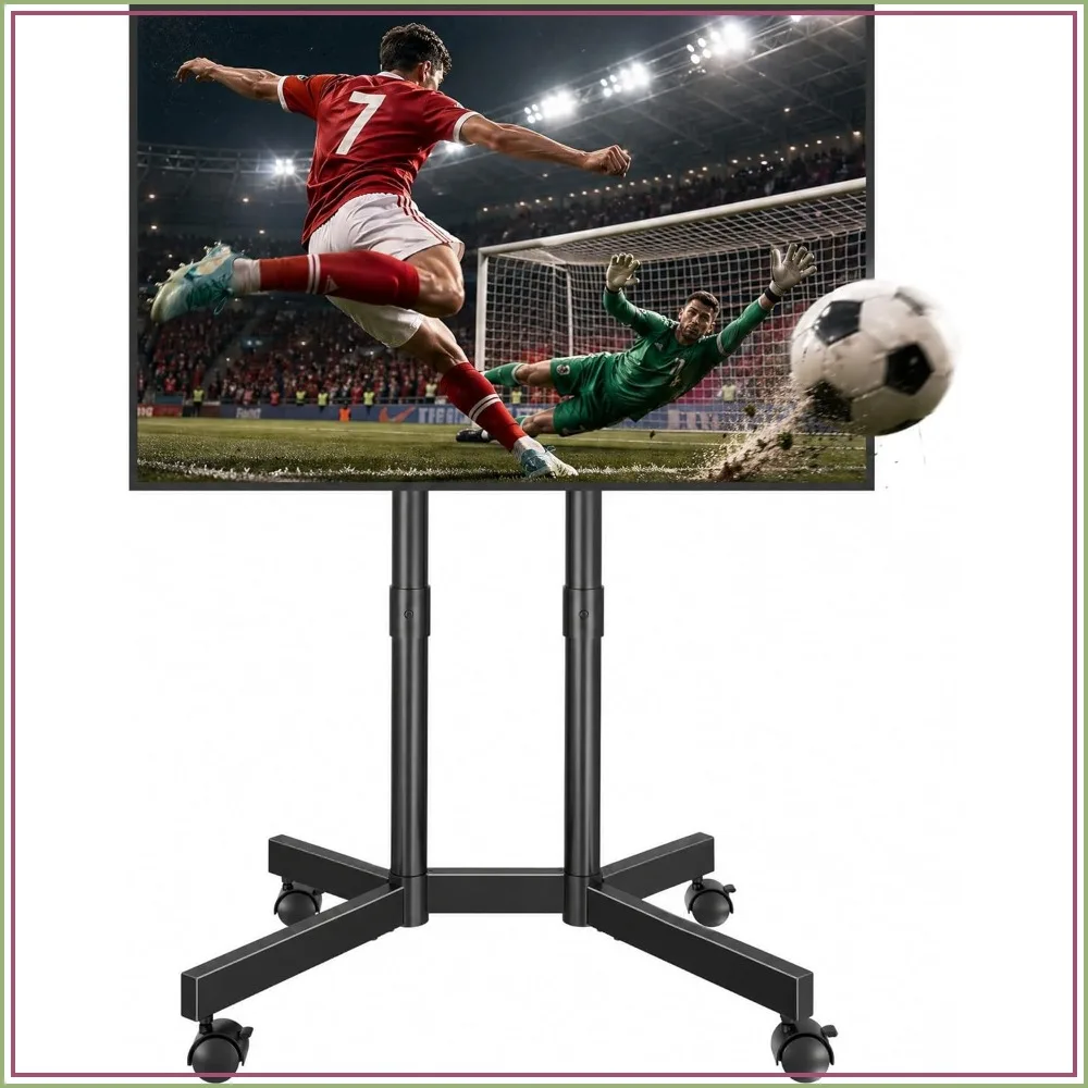Rolling TV Stand for 32-75 Inch TVs, Heavy Duty Mobile Cart with Wheels, Height Adjustable, Supports 110lbs, Dual-Column Stable Design, Cable Management, Indoor & Outdoor Use