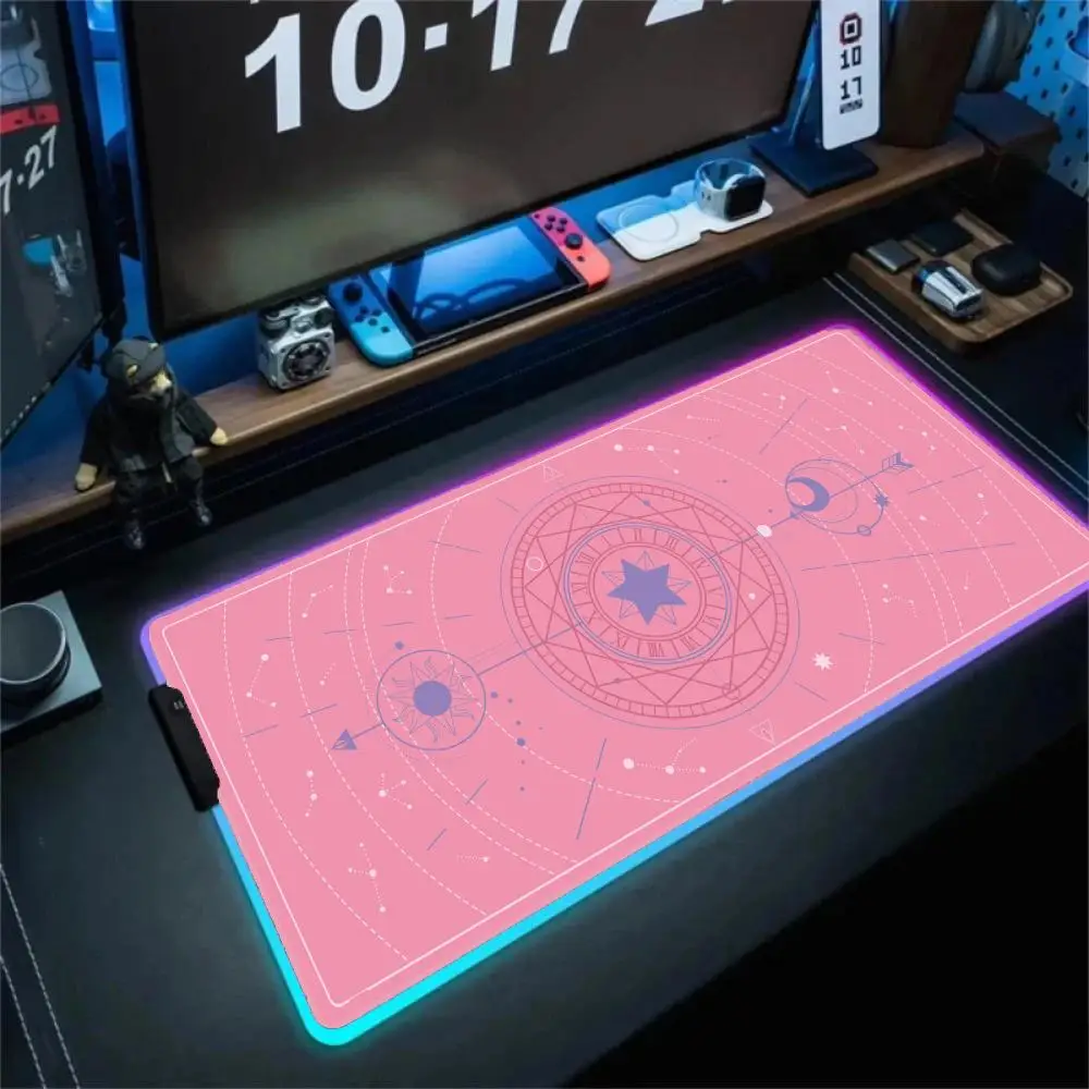 

RGB Mouse Pad Gaming LED Tarot Glowing Mouse Mat 900x400mm Mousepad XXL PC Pastel Moon Phase Deskmat Lock Edge Keyboard Rug Gift