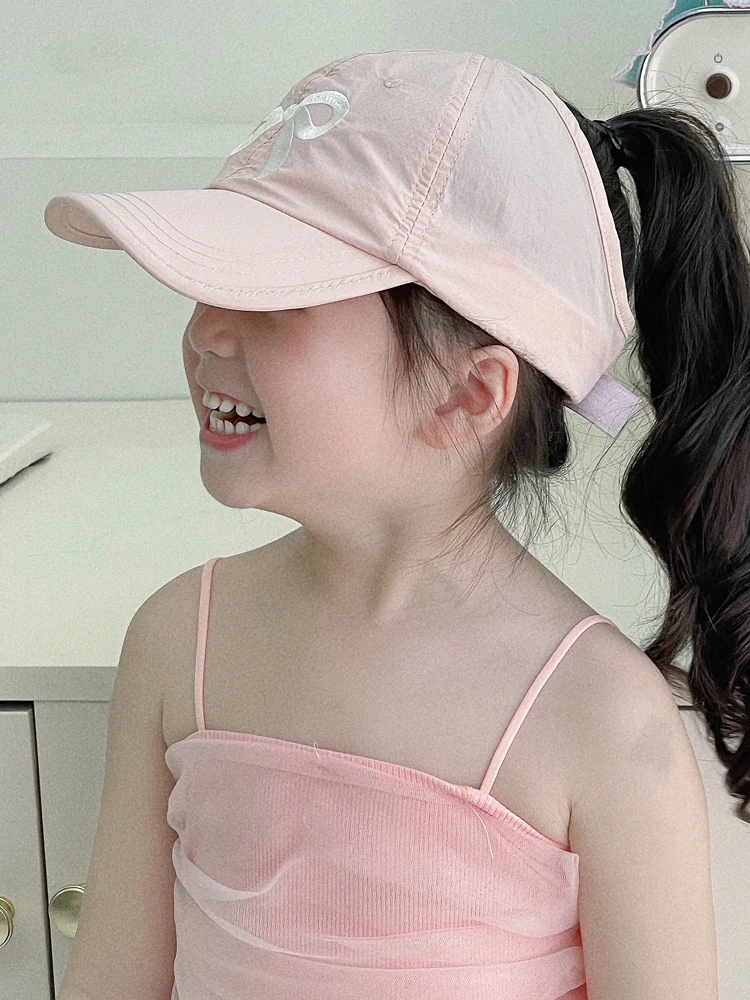 Girl\'s hat, summer, butterfly tied ponytail, quick drying, half empty top hat, children\'s shade, thin baseball cap,