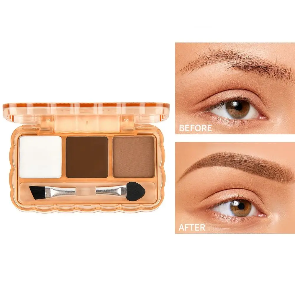 Long Lasting Eyebrow Powder Kit Waterproof 3 Colors Brow Tint with Brush Black Light Dark Brown Brow Filler Palette