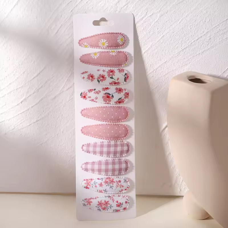 10Pcs/Lot Fresh Print Cotton Alloy Hair Clips for Kids Fabric Plaid BB Hairpins Girl Hairgripe Headwear Baby Hair Accessories - Image 13