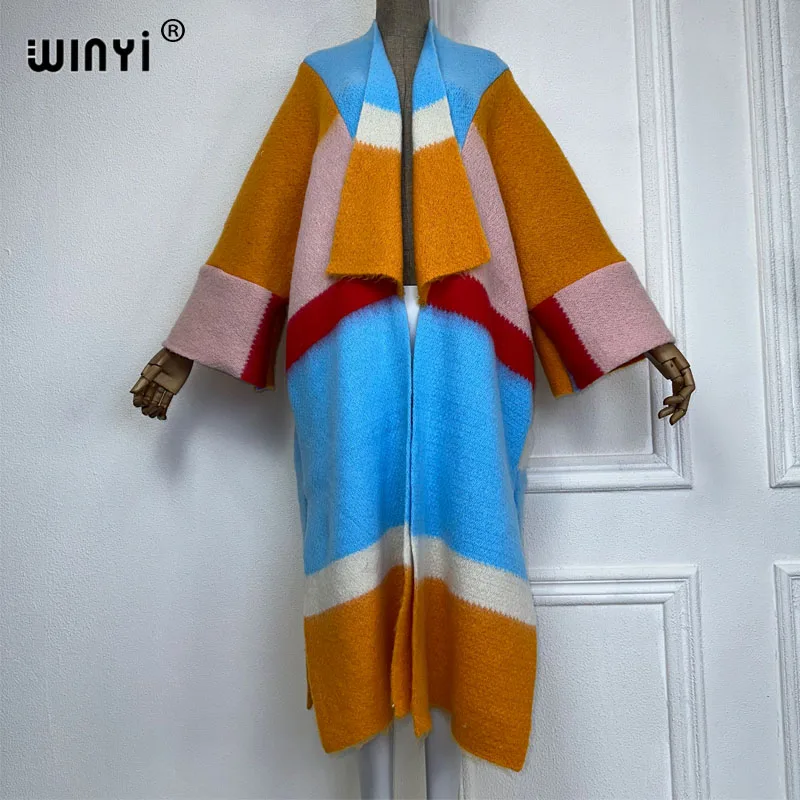 2023 WINYI woman Winter Knitted cardigan Loose Christmas Fashion hipster party dress Thick Warm Female jacket kaftan long coat