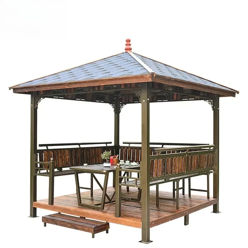 Large Garden Pavilion Waterproof Pergola Powder Coated Steel Frame Outdoor Asphalt Tile Hard Top Wholesale From Foshan