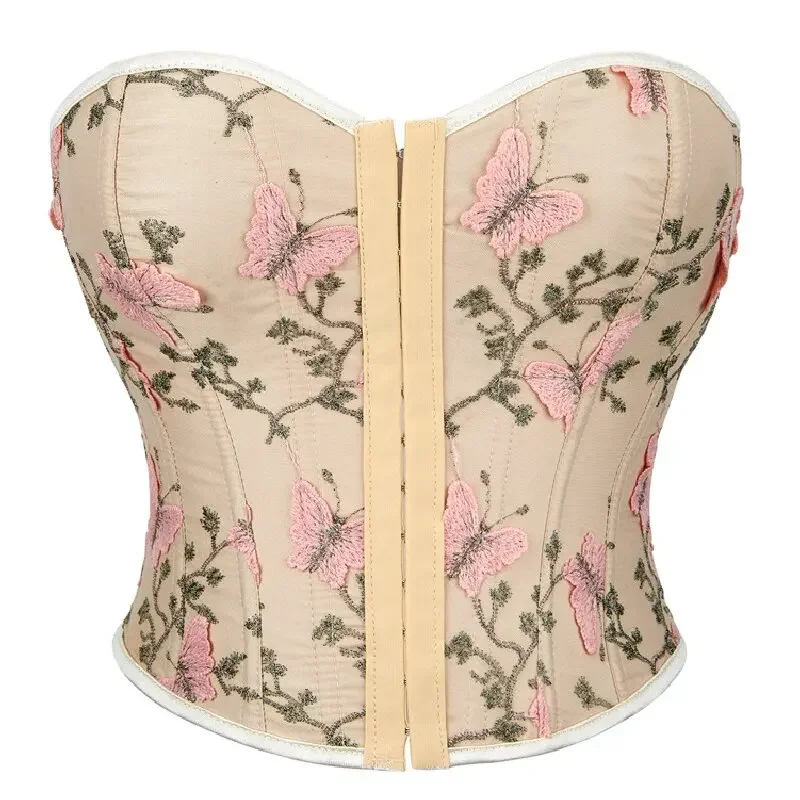 

Flower Embroidery Corset Summer Streetwear Women's Crop Tank Top Ladies Sexy Fashion Bustier Lingerie