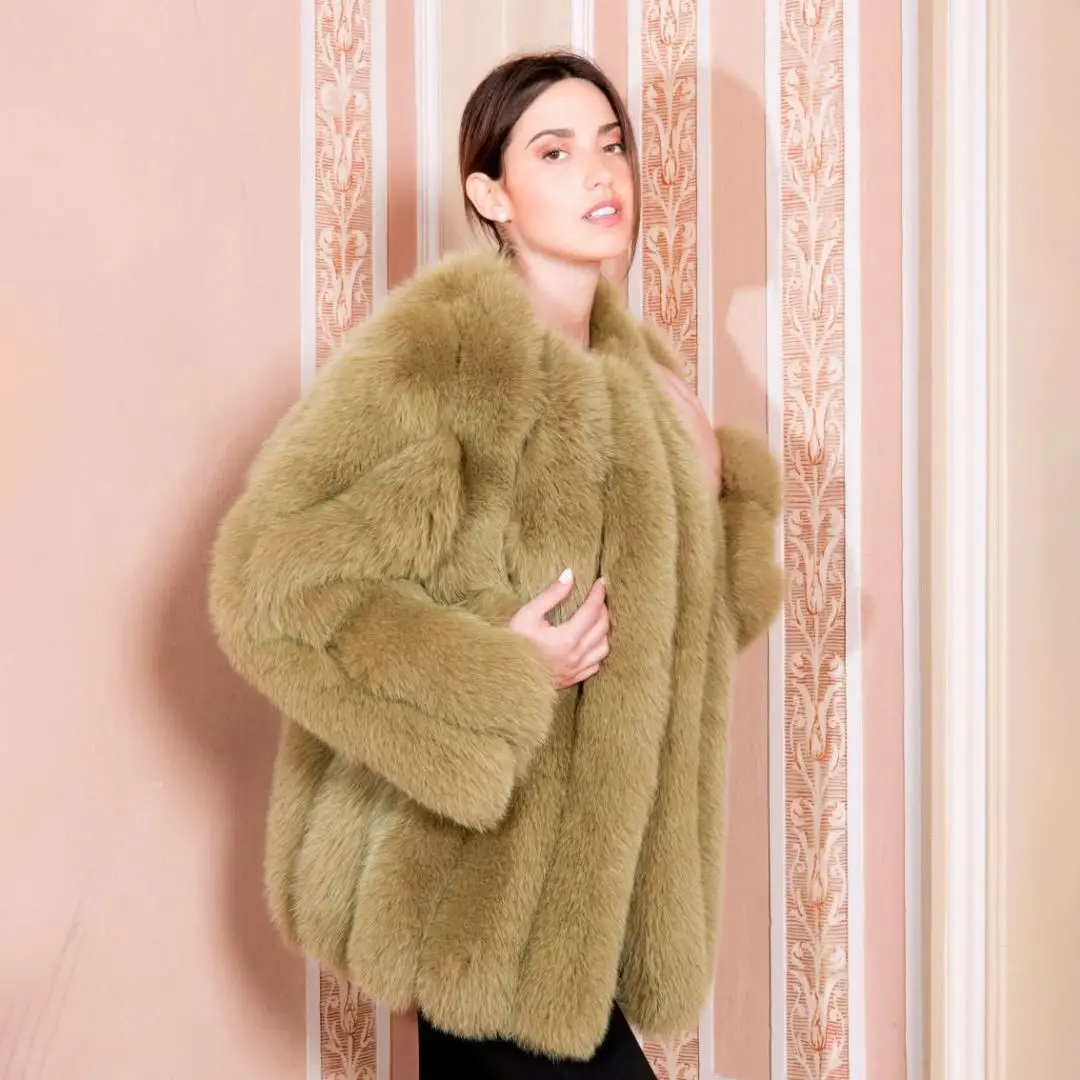 Luxury Mid-Length Women Real Fox Fur Coat Winter Fashion Warm Natural Fur Full Pelt Jacket Female Elegant Real Fur Outwear