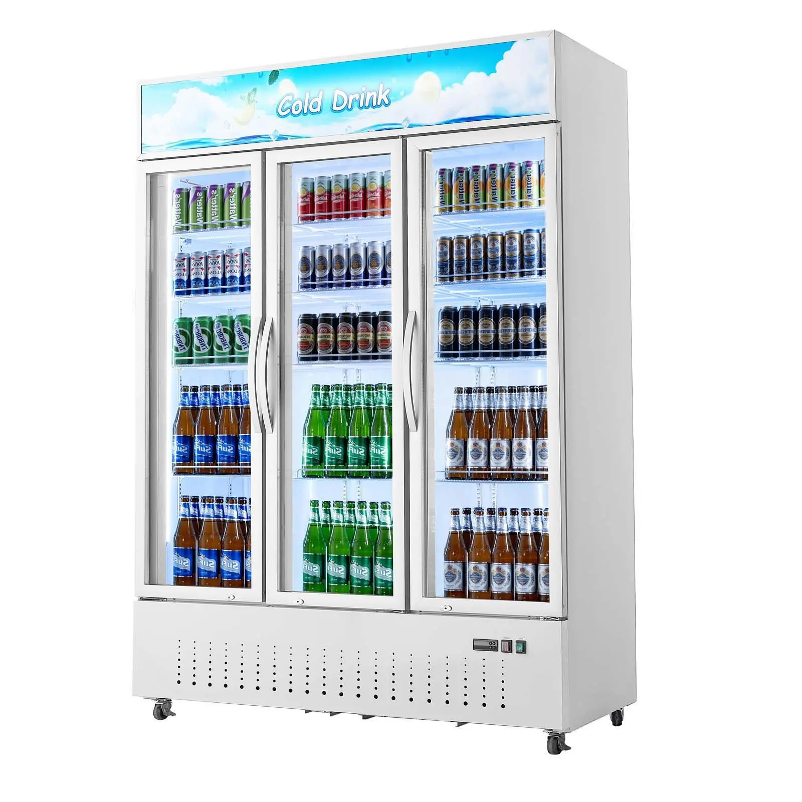 Commercial Merchandiser Refrigerator, 36.4 Cu.Ft / 1030L Upright Beverage Cooler, 3 Glass Door Display Refrigerator with