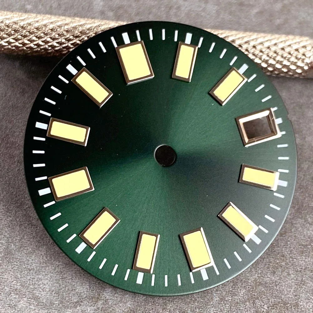 29mm full green Dial hand Luminous Fit NH35 NH36 Diving Men Watch Accessories date window replacement parts