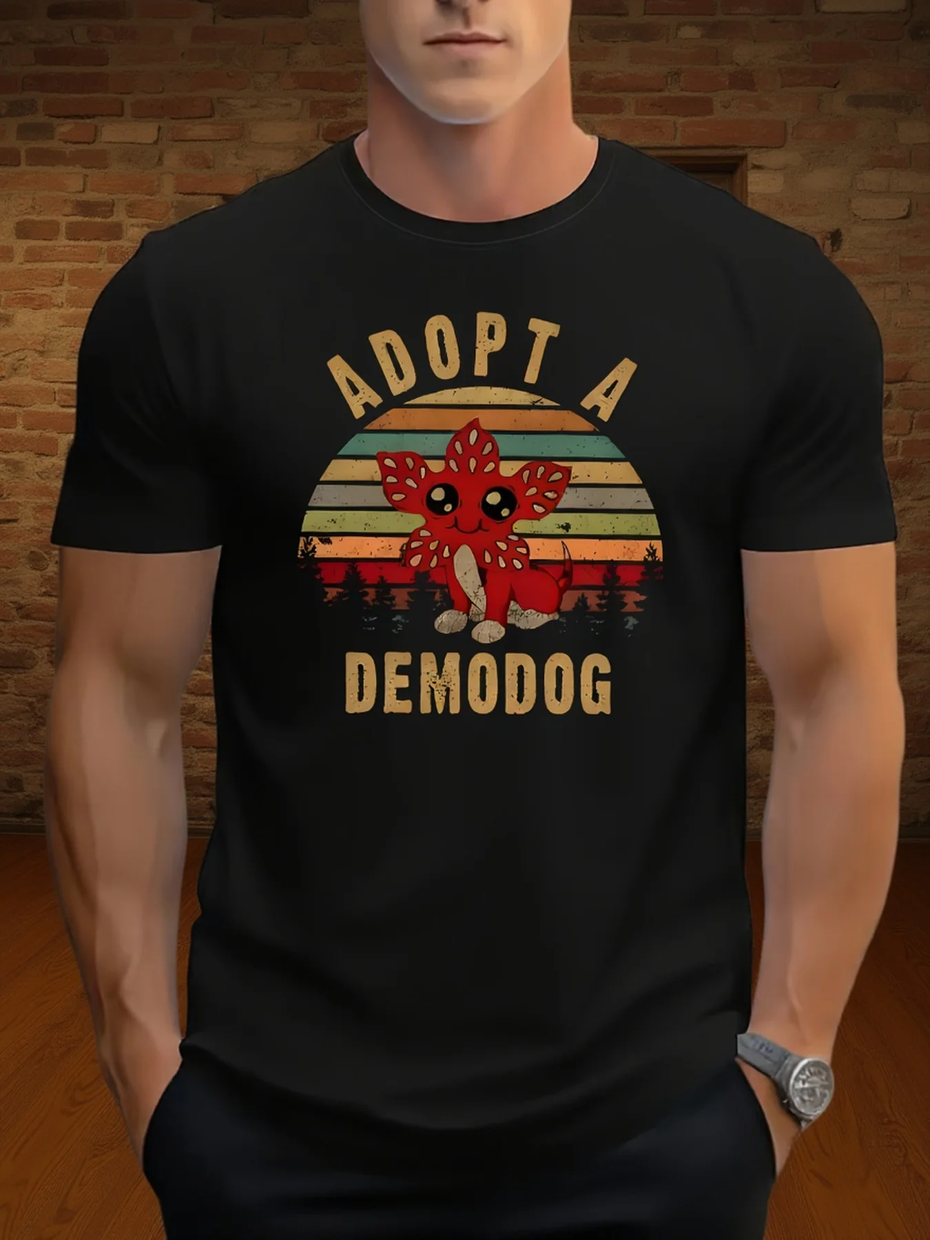The A Demodog Hellfire Club Vintage Trend Reversible Stranger Fun Men's Short Sleeve Tee, Soft Fabric Printed Design