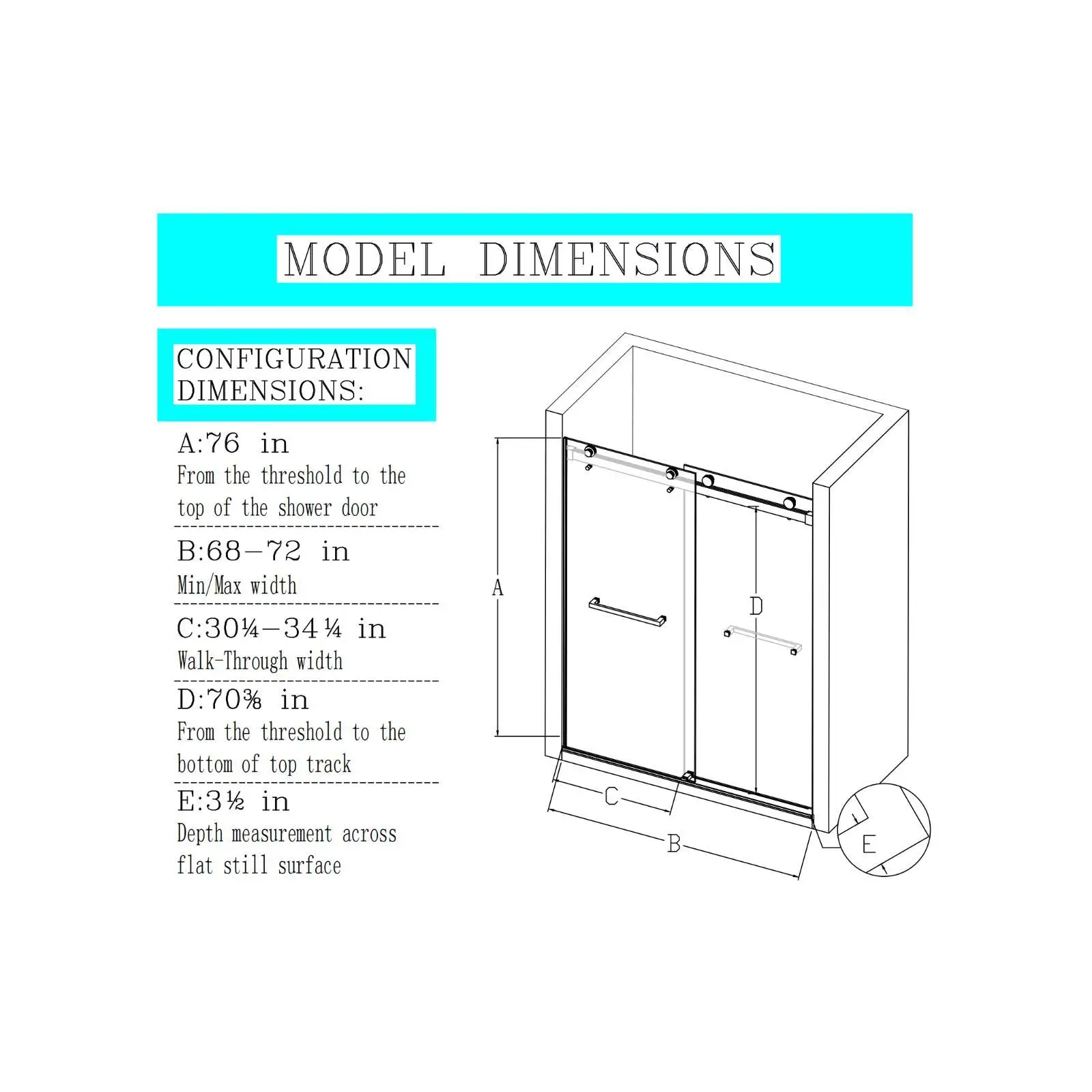 Premium 3/8" Double Sliding Shower Door, , Brushed , 68-72" Adjustable