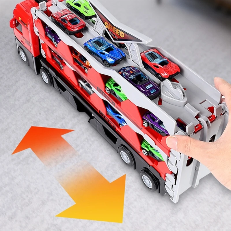 Kids Fun 18Inch Plastic Carrier Truck and 16/24Pcs Alloy Car Toys Creative Foldable Truck Case Diecast Vehicle Model Toy for Boy